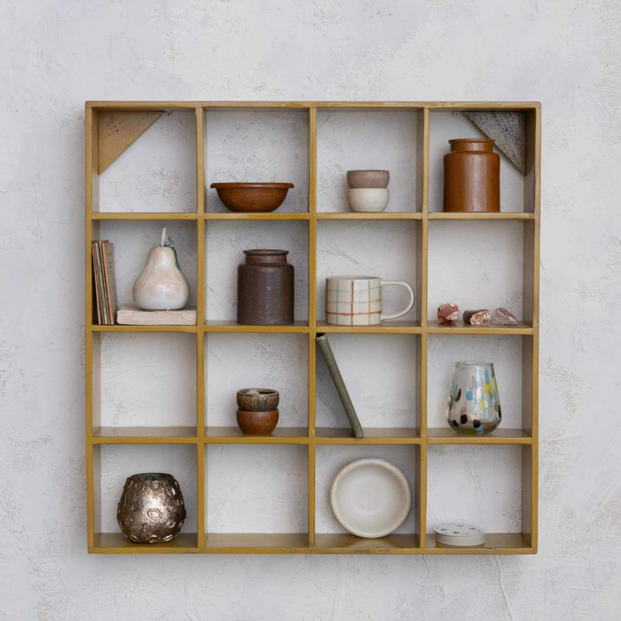 Hello Honey 27.5" Mustard Square Reclaimed Wood & Metal Wall Shelf